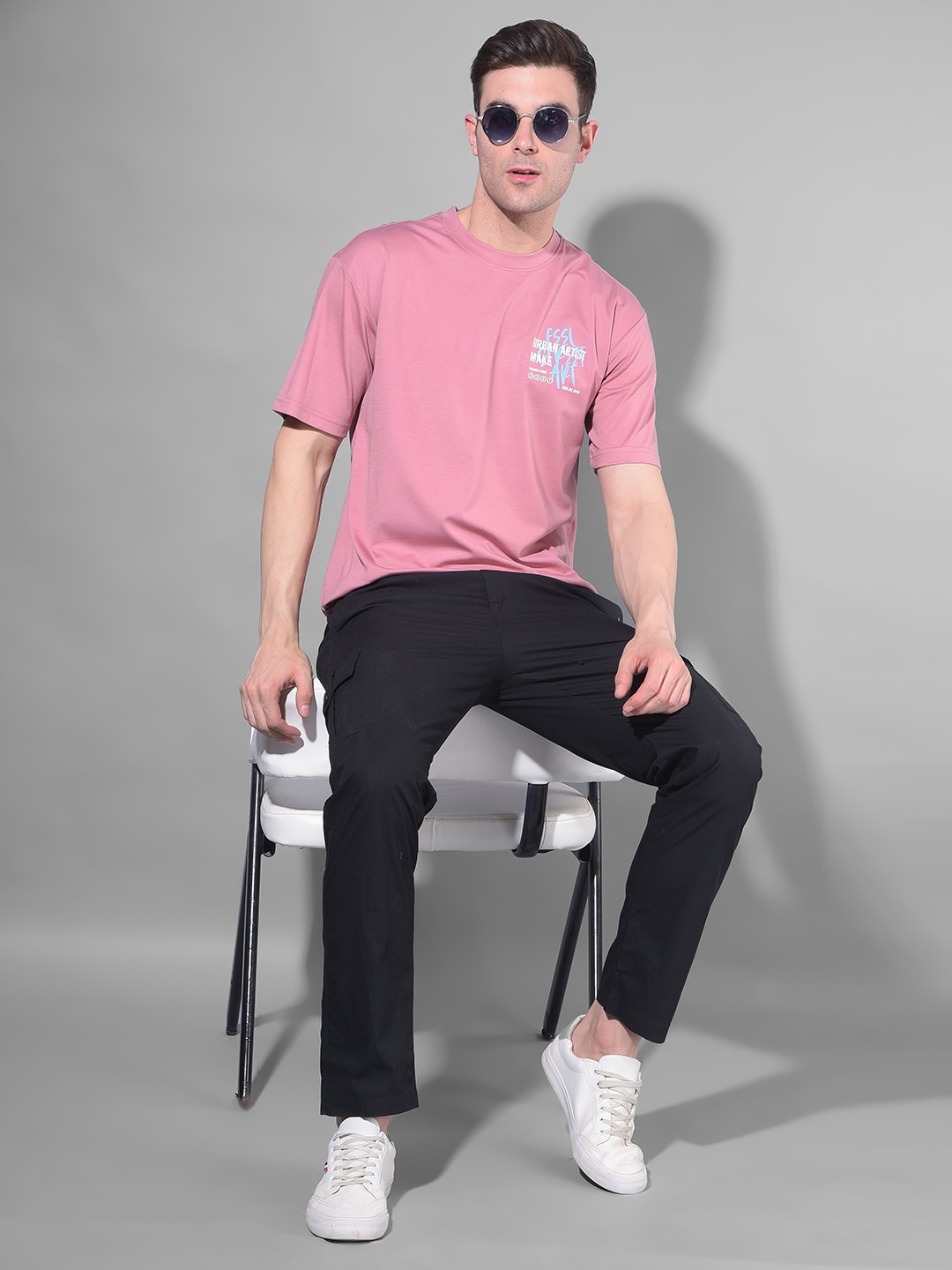 

COBB Rusty Pink Printed Round Neck Oversized T-Shirt, Coral