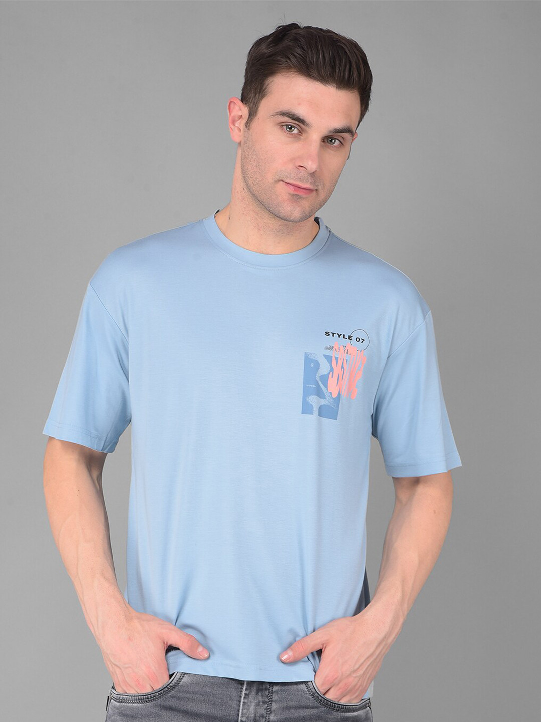 

COBB Printed Round Neck Oversized T-Shirt, Blue