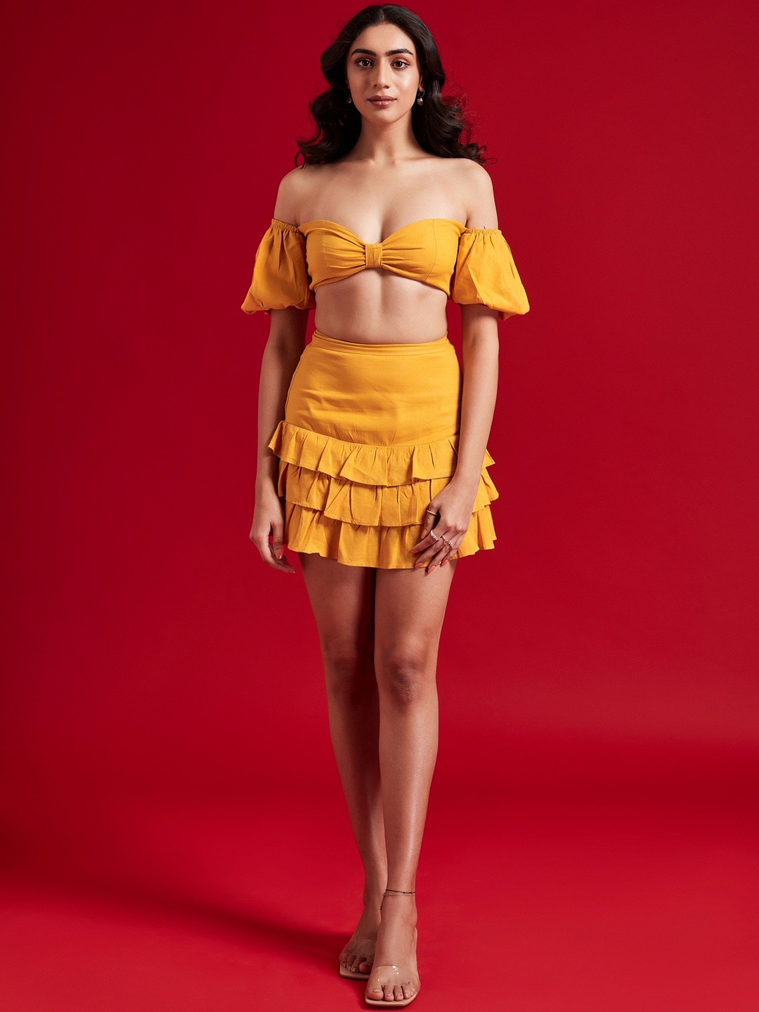 

THE CLOTHING FACTORY Tiered Ruffled Mini Skirt, Yellow