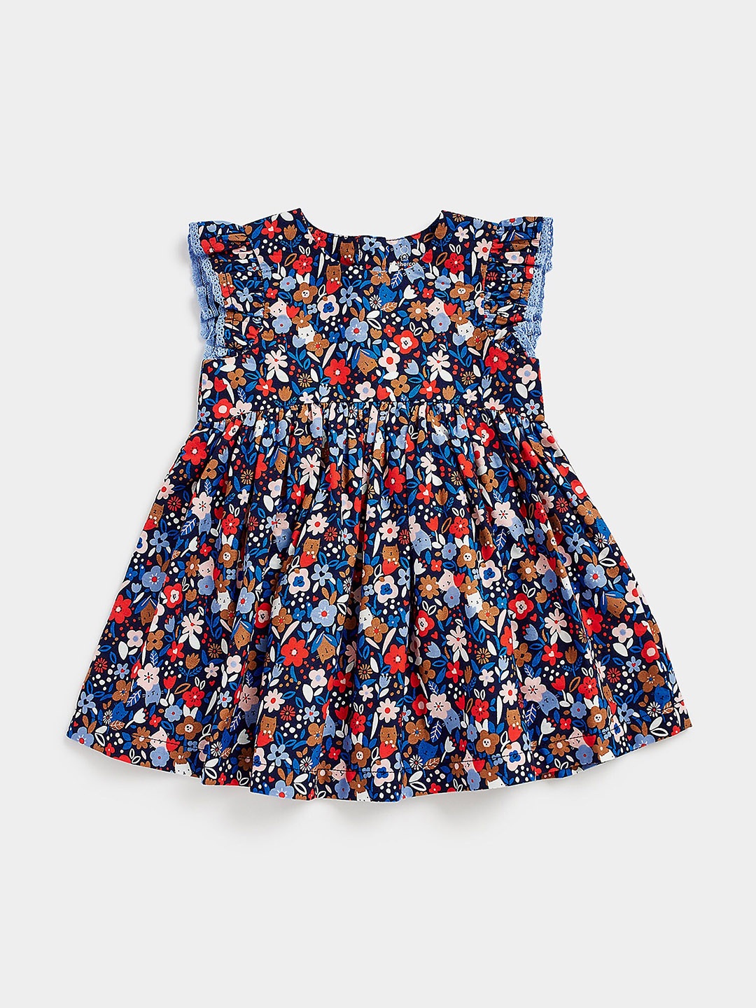 

mothercare Girls Floral Print Flutter Sleeves Cotton Fit & Flare Dress, Black