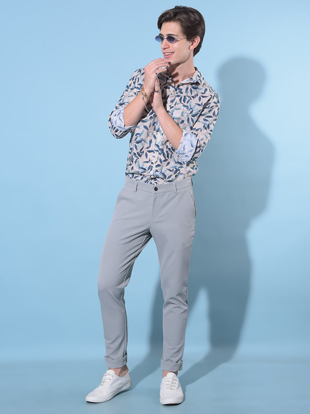 

Crimsoune Club Resort Collar Slim Fit Floral Printed Casual Shirt, Beige