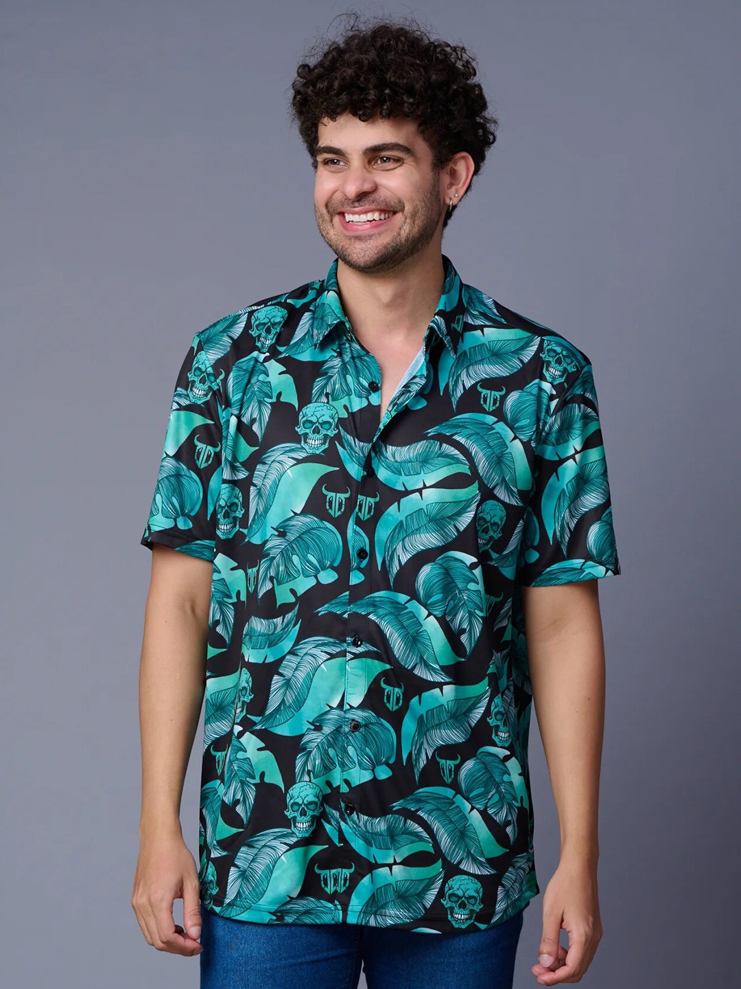 

GO DEVIL Floral Printed Casual Regular Fit Shirt, Green