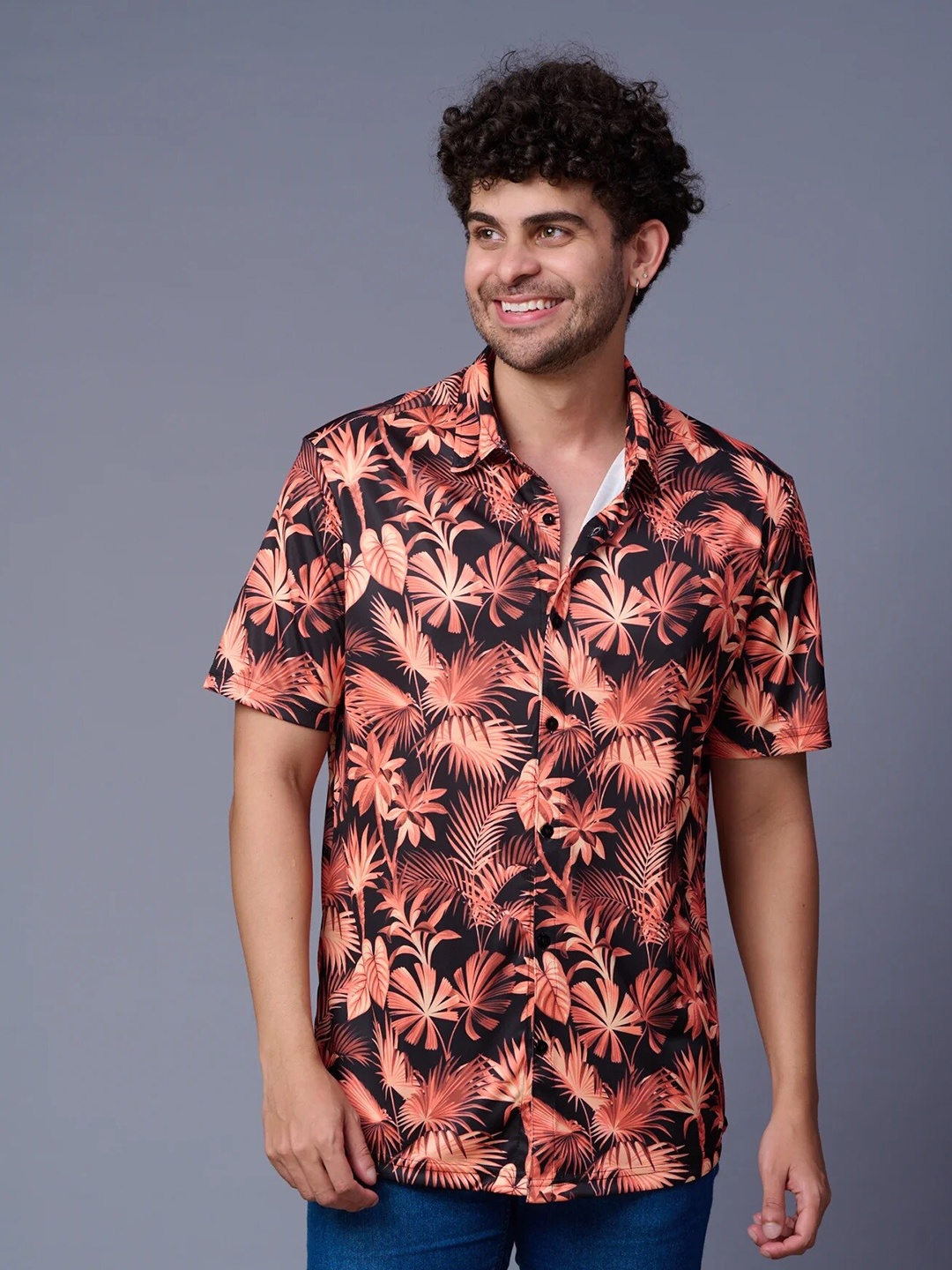 

GO DEVIL Floral Printed Casual Regular Fit Shirt, Black