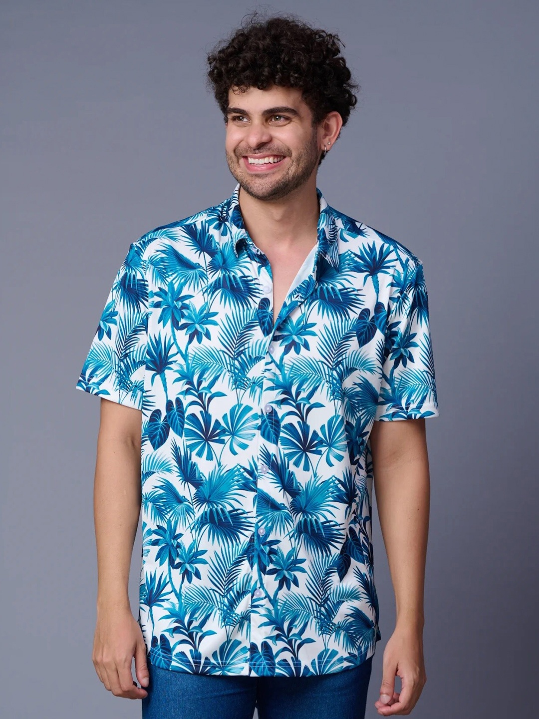 

GO DEVIL Floral Printed Casual Regular Fit Shirt, Blue