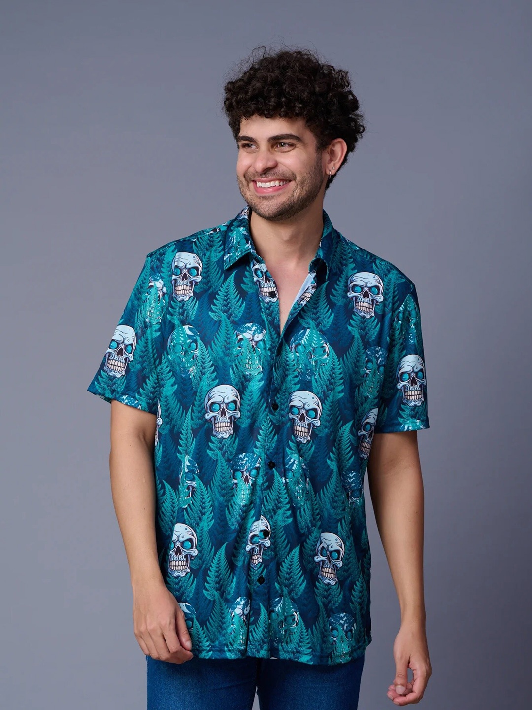 

GO DEVIL Floral Printed Casual Regular Fit Shirt, Blue