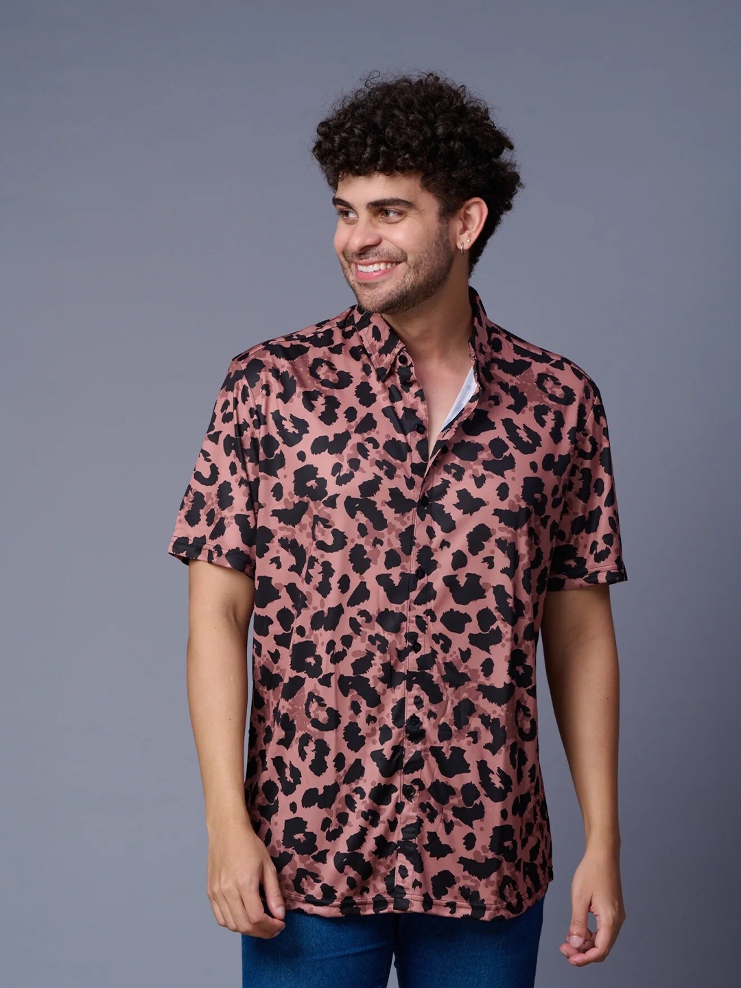 

GO DEVIL Animal Printed Casual Regular Fit Shirt, Brown