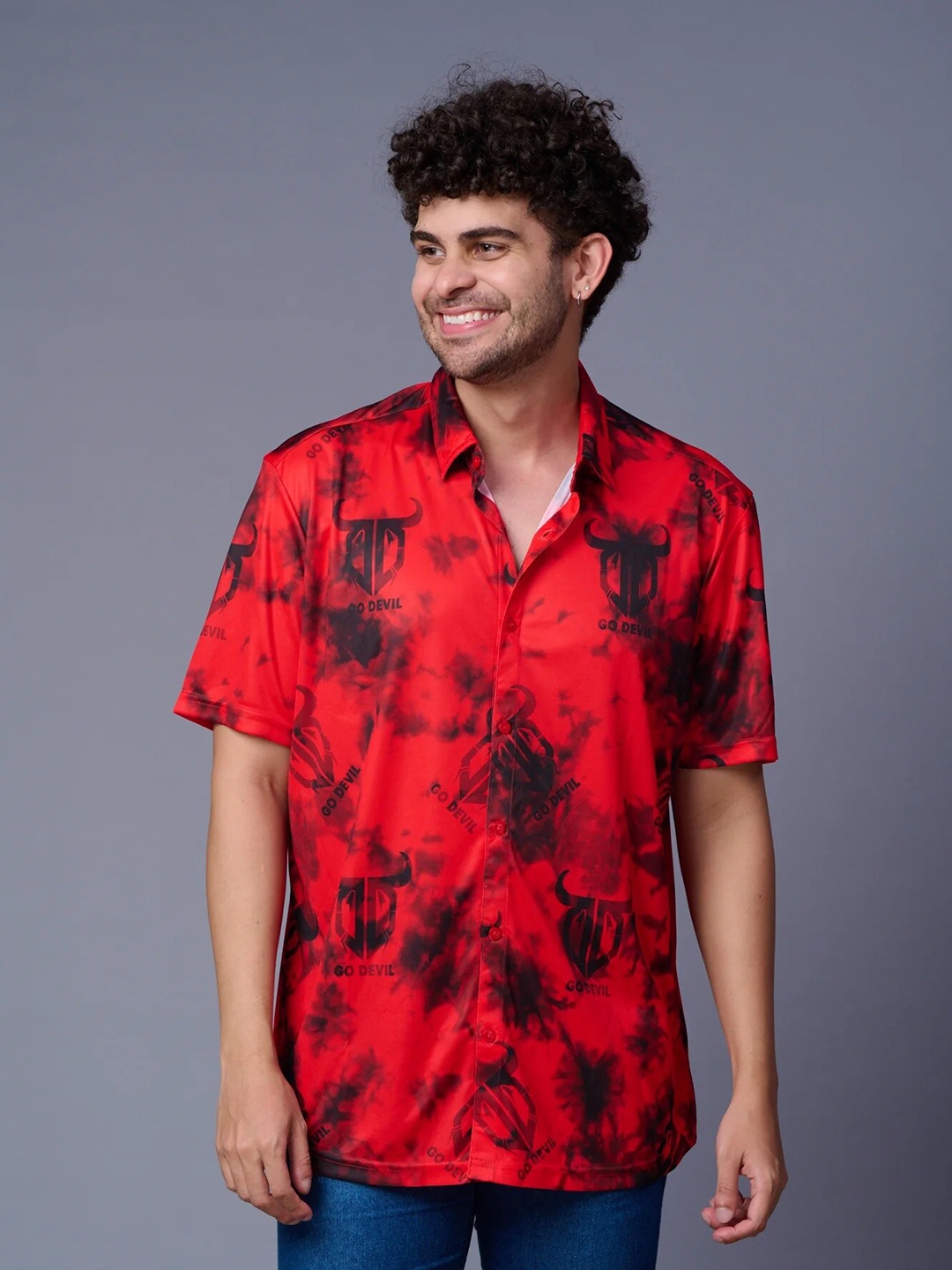 

GO DEVIL Abstract Printed Casual Regular Fit Shirt, Red