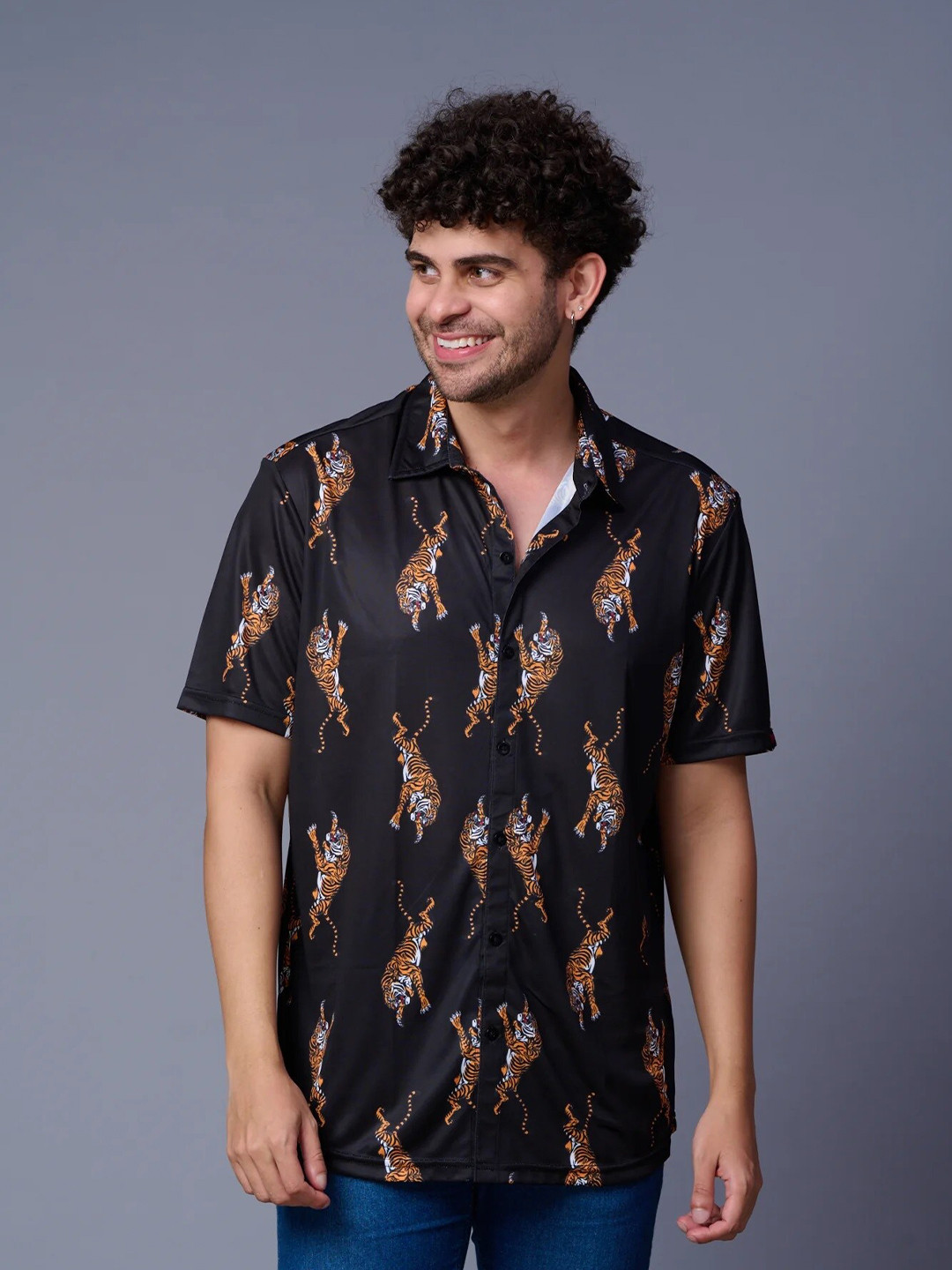 

GO DEVIL Animal Printed Casual Regular Fit Shirt, Black