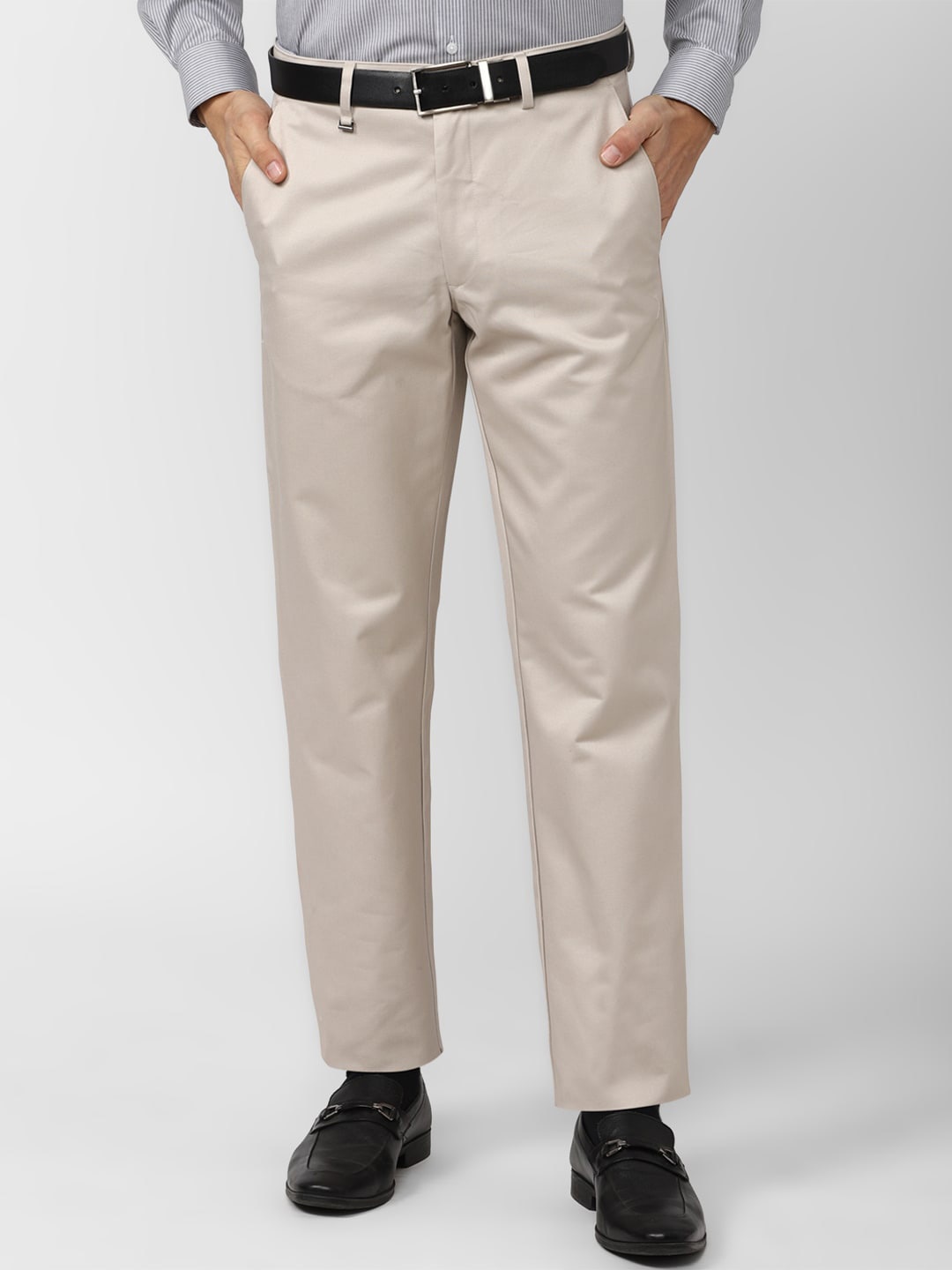 

Van Heusen Men Regular Fit Mid-Rise Formal Trousers, Cream