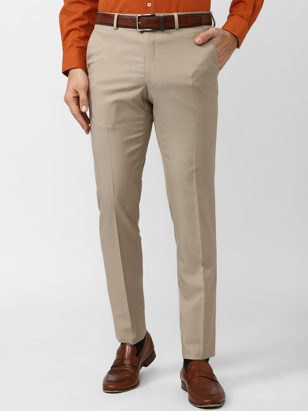 

Van Heusen Men Slim Fit Mid-Rise Formal Trousers, Beige