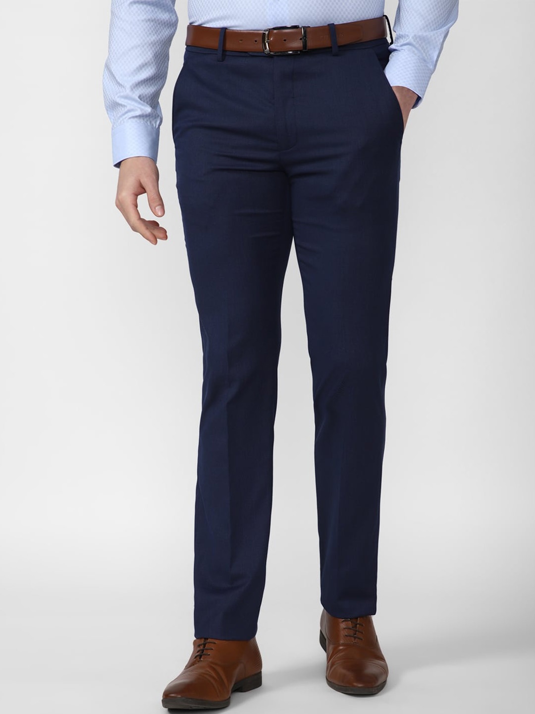 

Van Heusen Men Slim Fit Mid-Rise Formal Trousers, Navy blue