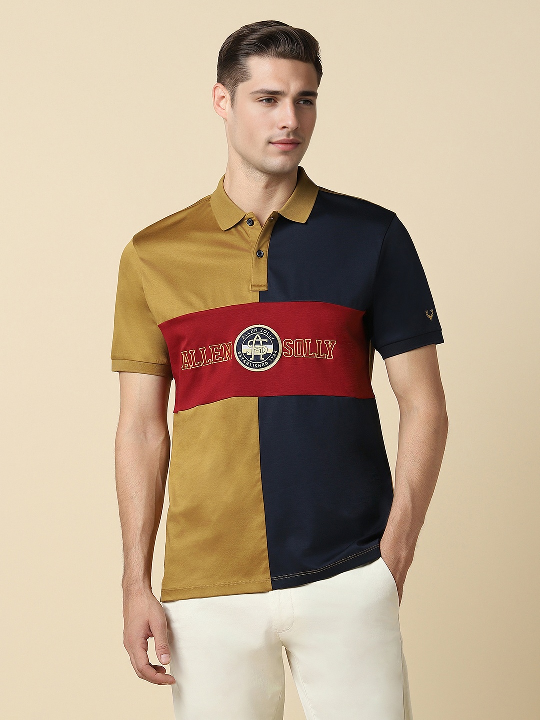 

Allen Solly Colourblocked Polo Collar Applique Cotton T-shirt, Yellow