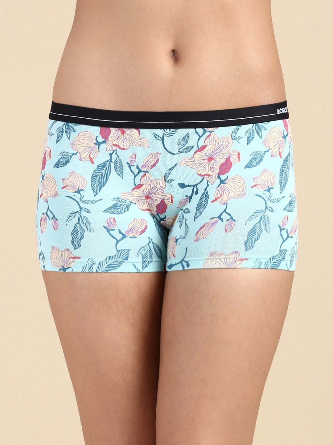 

&CIRCUS Mid Rise Floral Printed MicroModal Boyshorts, Blue