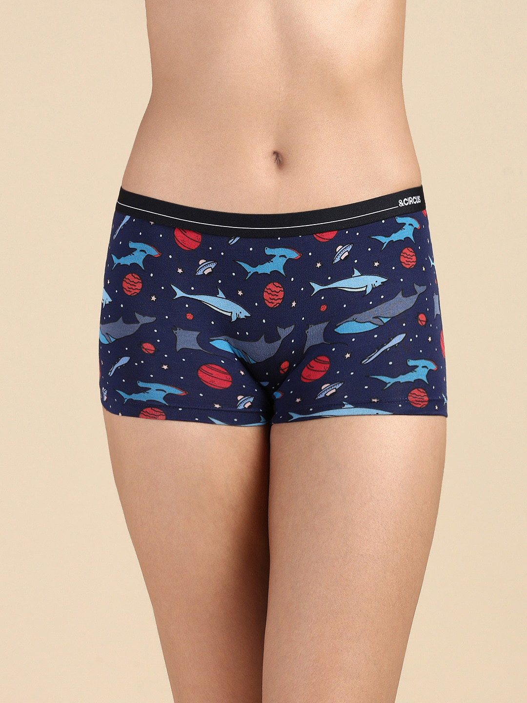 

&CIRCUS Mid Rise Printed MicroModal Boyshorts, Blue