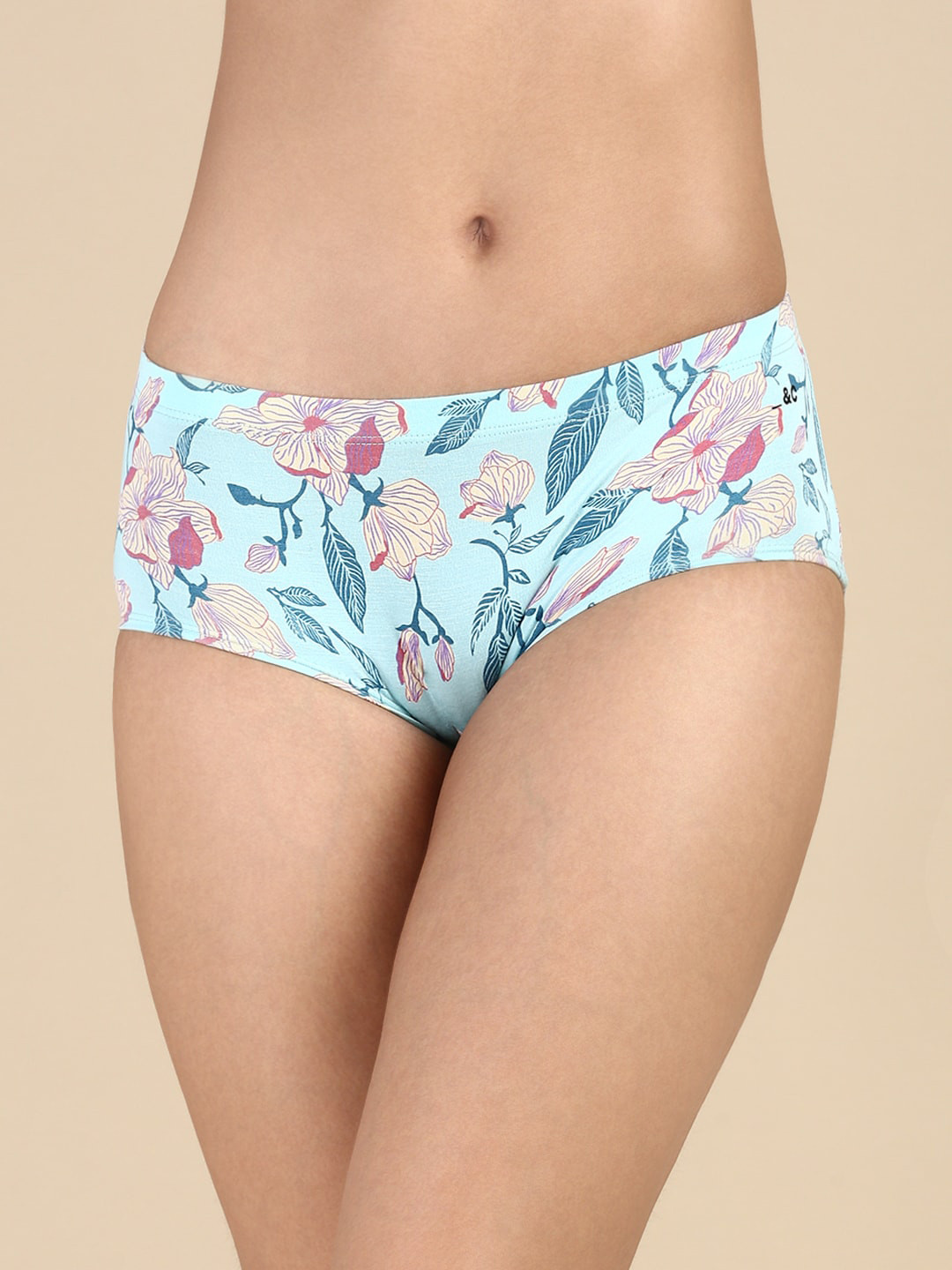 

&CIRCUS Full Coverage Mid Rise Floral Printed MicroModal Seamless Hipster Briefs, Blue