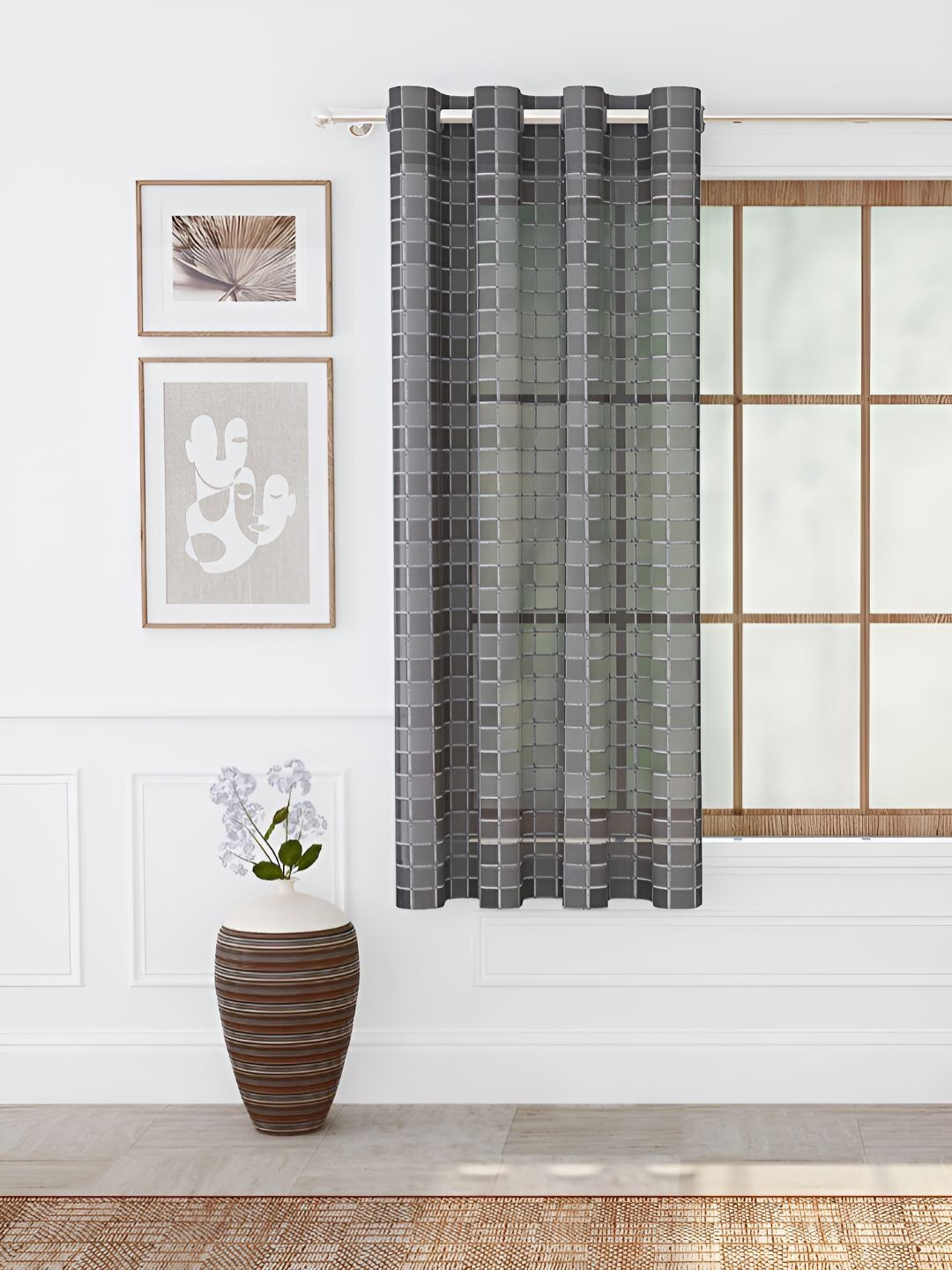 

Story@home Grey Geometric Sheer Eyelet Window Curtain