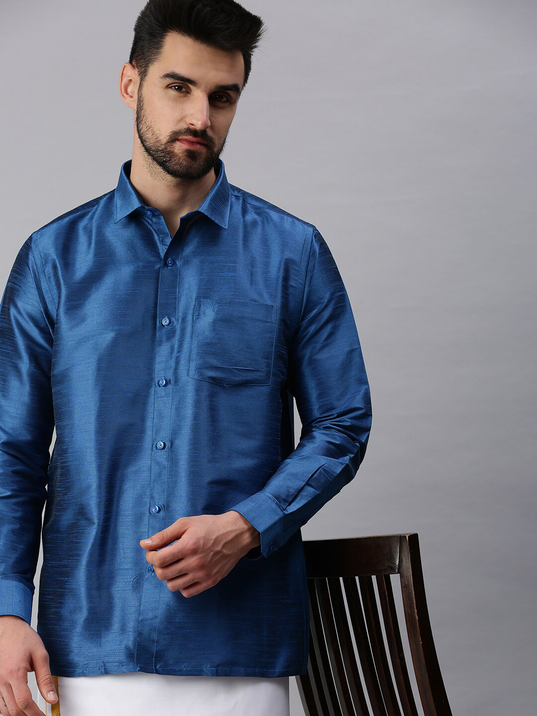 

Ramraj Long Sleeves Shirt With Veshti, Blue