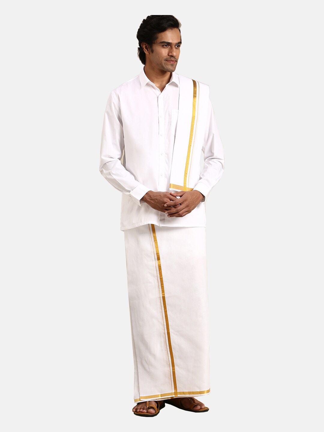 

Ramraj Mens Pure Cotton Shirt Single Dhoti Towel & Belt, White