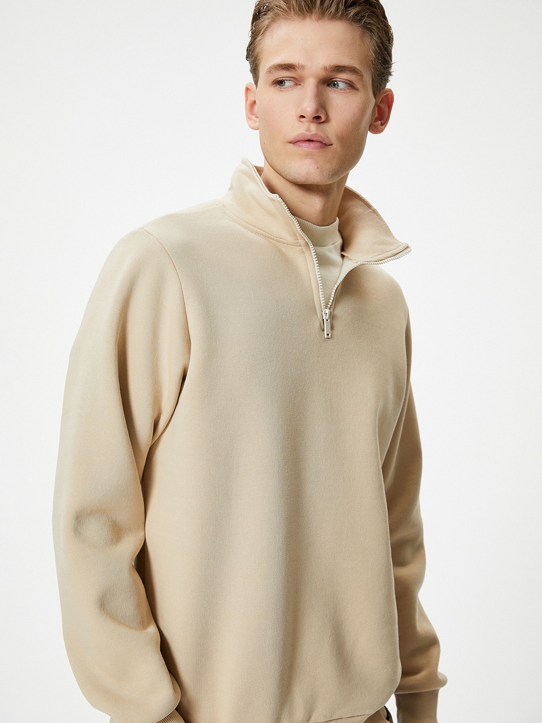 

Koton Mock Collar Long Sleeves Sweatshirt, Beige