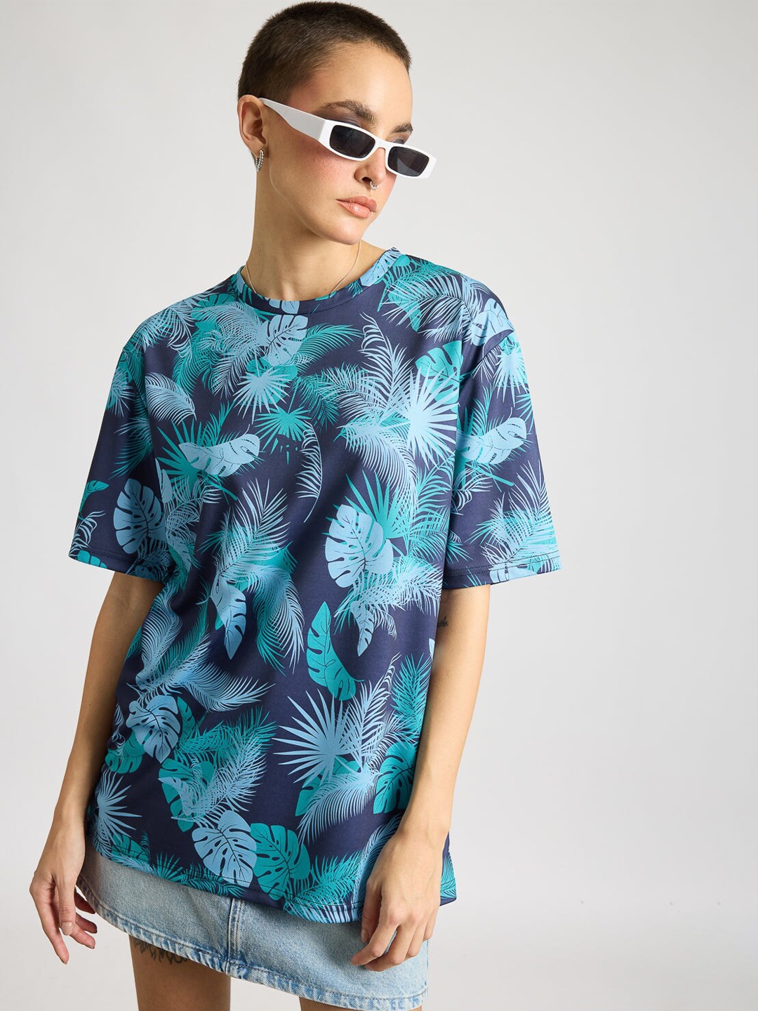 

FREAKINS Floral Printed Printed Round Neck T-shirt, Blue