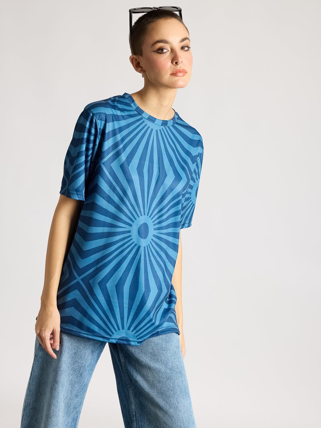 

FREAKINS Round Neck Printed T-shirt, Blue