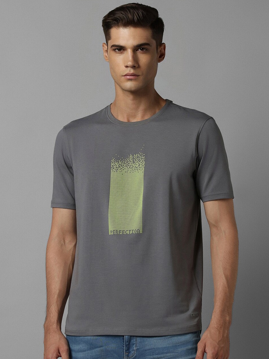 Louis Philippe Graphic Printed Round Neck Slim Fit Casual T-shirt, Grey