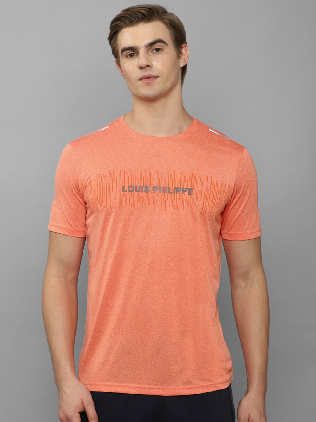 

Louis Philippe Typography Printed Round Neck Slim Fit Casual T-shirt, Orange