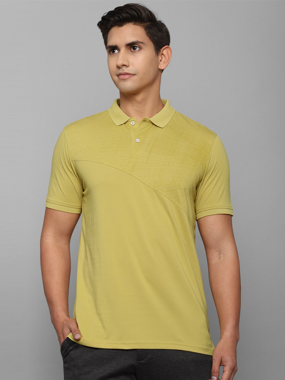 

Louis Philippe Sport Cotton Polo Collar Short Sleeves Applique Slim Fit Casual T-shirt, Yellow