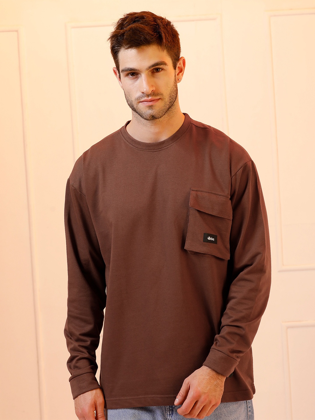 

Beyoung Round Neck Oversized Cotton T-shirt, Brown
