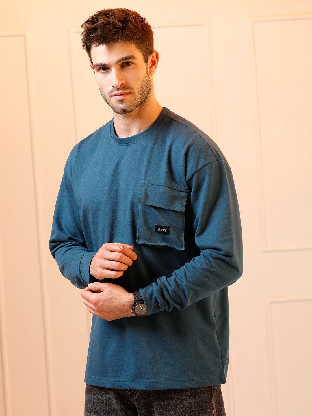 

Beyoung Round Neck Cotton Oversized T-shirt, Blue