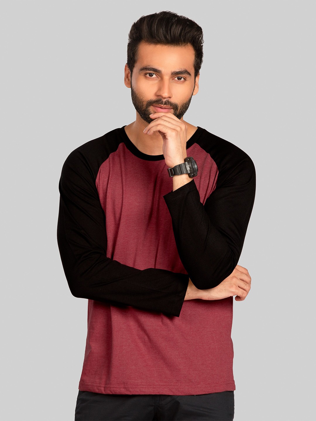 

Beyoung Colourblocked Round Neck Cotton Regular Fit T-shirt, Red
