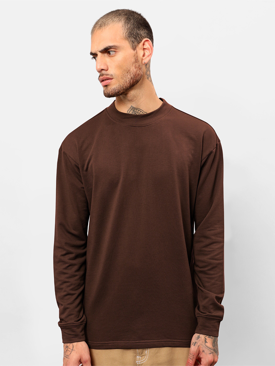 

Beyoung Round Neck Cotton T-shirt, Brown