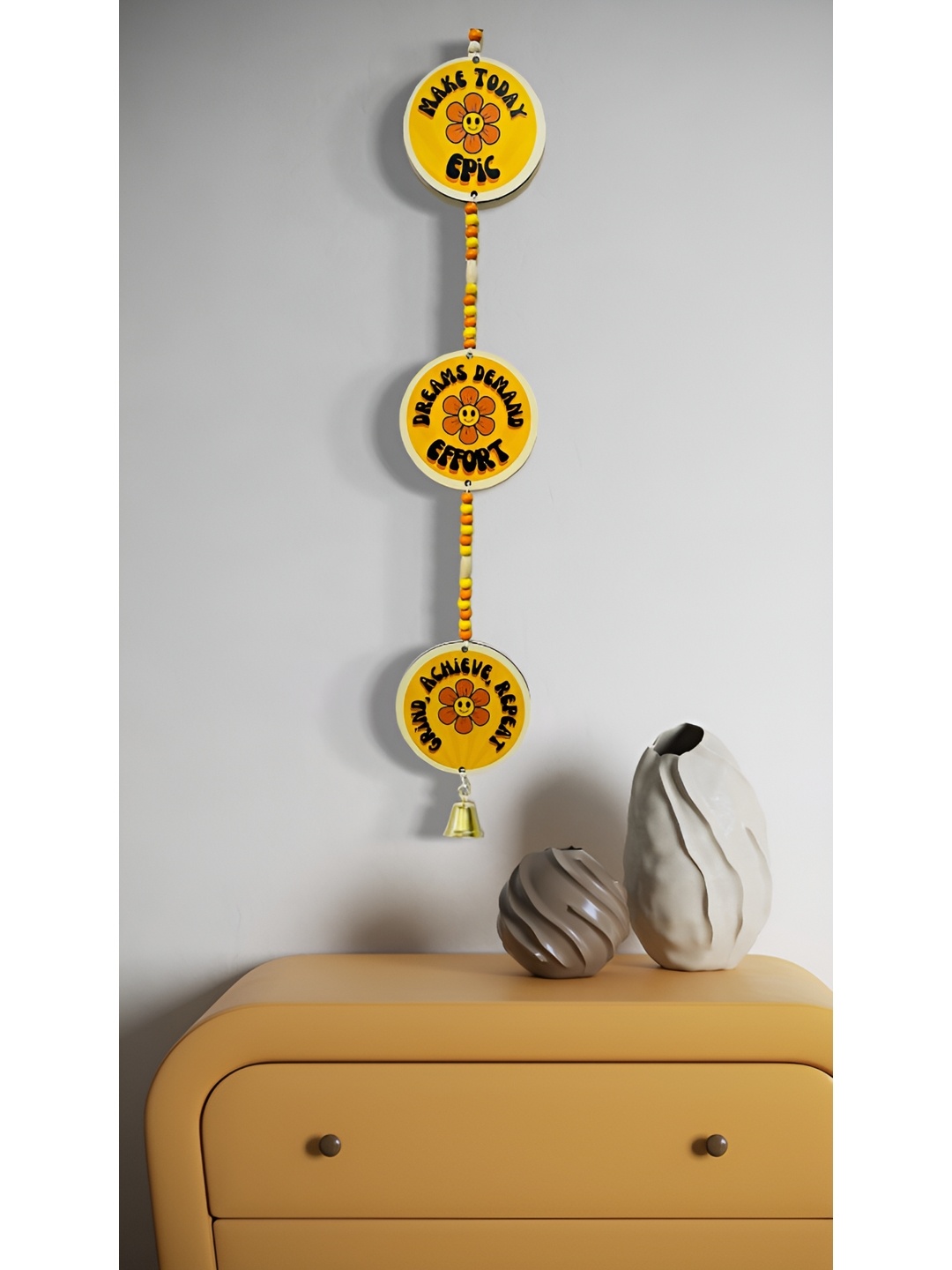Akaar Yellow & Orange-Coloured Printed Wooden Wall Hanging