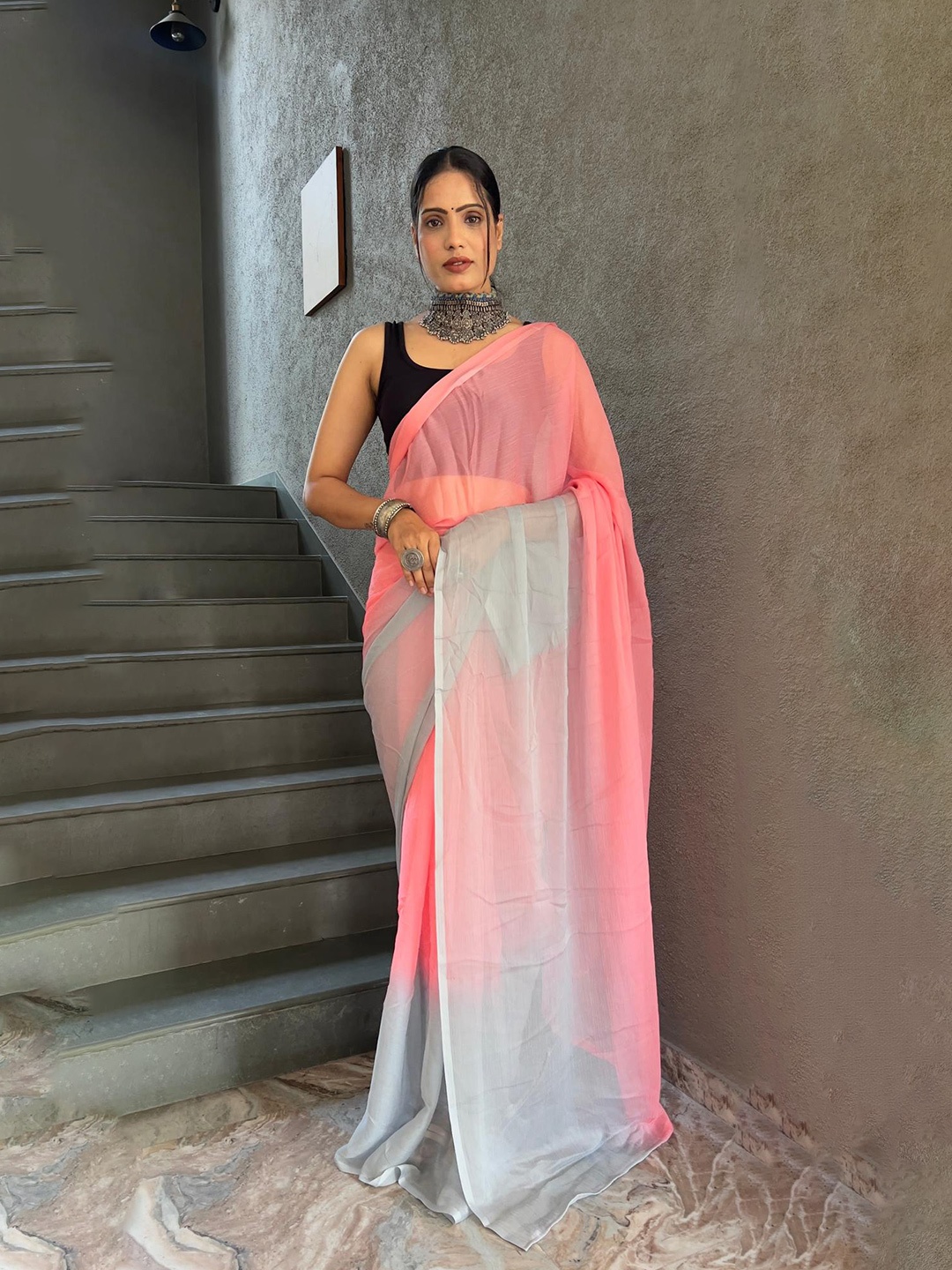 

Reeta Fashion Ombre Pure Georgette Ready to Wear Saree, Peach