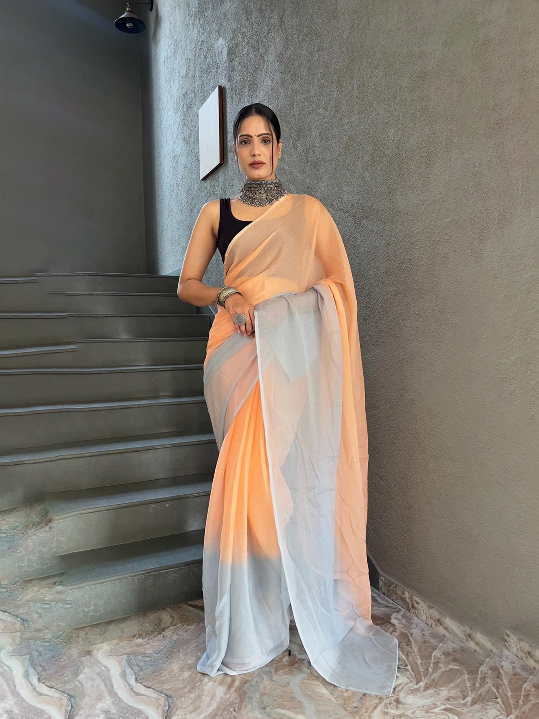 

Reeta Fashion Colourblocked Pure Georgette Saree, Orange