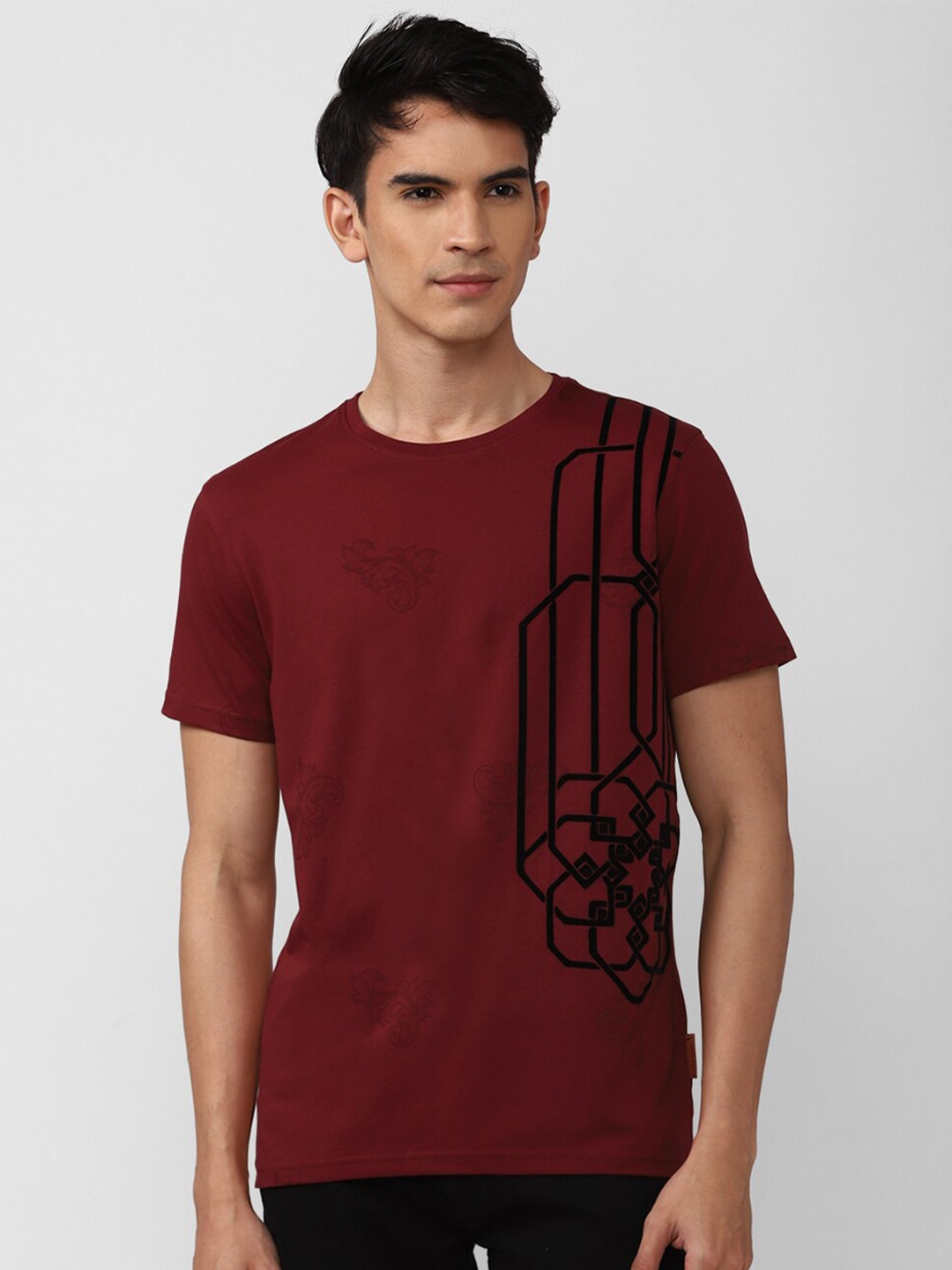 

SIMON CARTER LONDON Printed Cotton Round Neck Slim Fit T-shirt, Maroon