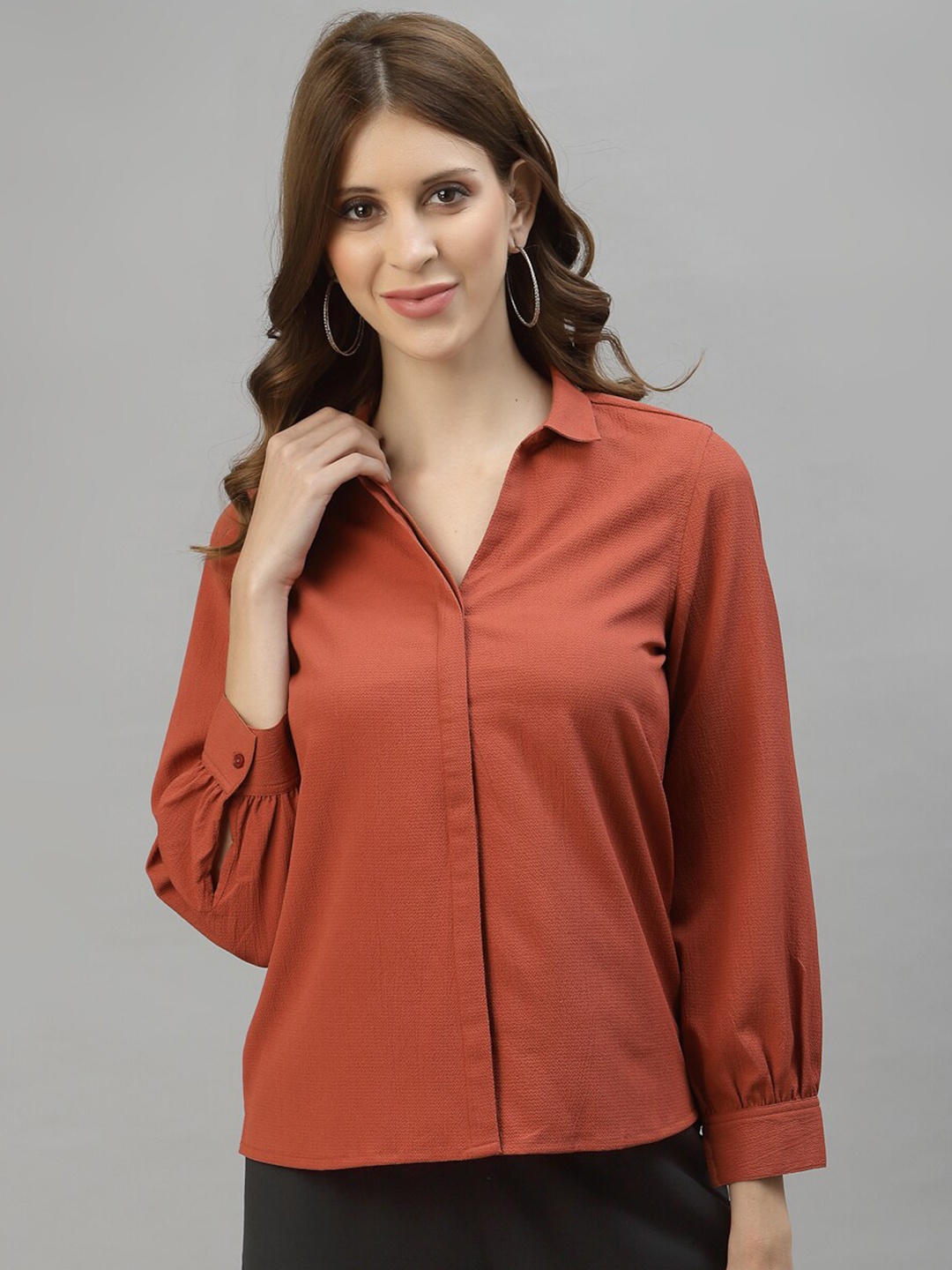 

HOUSE OF KKARMA Sheer Casual Regular Fit Shirt, Rust