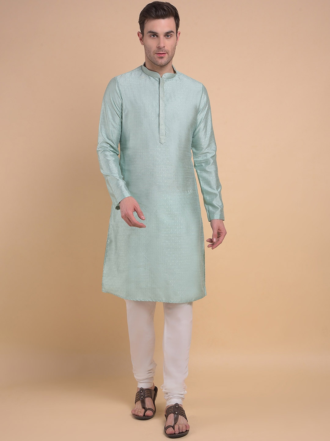 

Anouk Ethnic Motifs Woven Design Mandarin Collar Straight Kurta with Churidar, Blue
