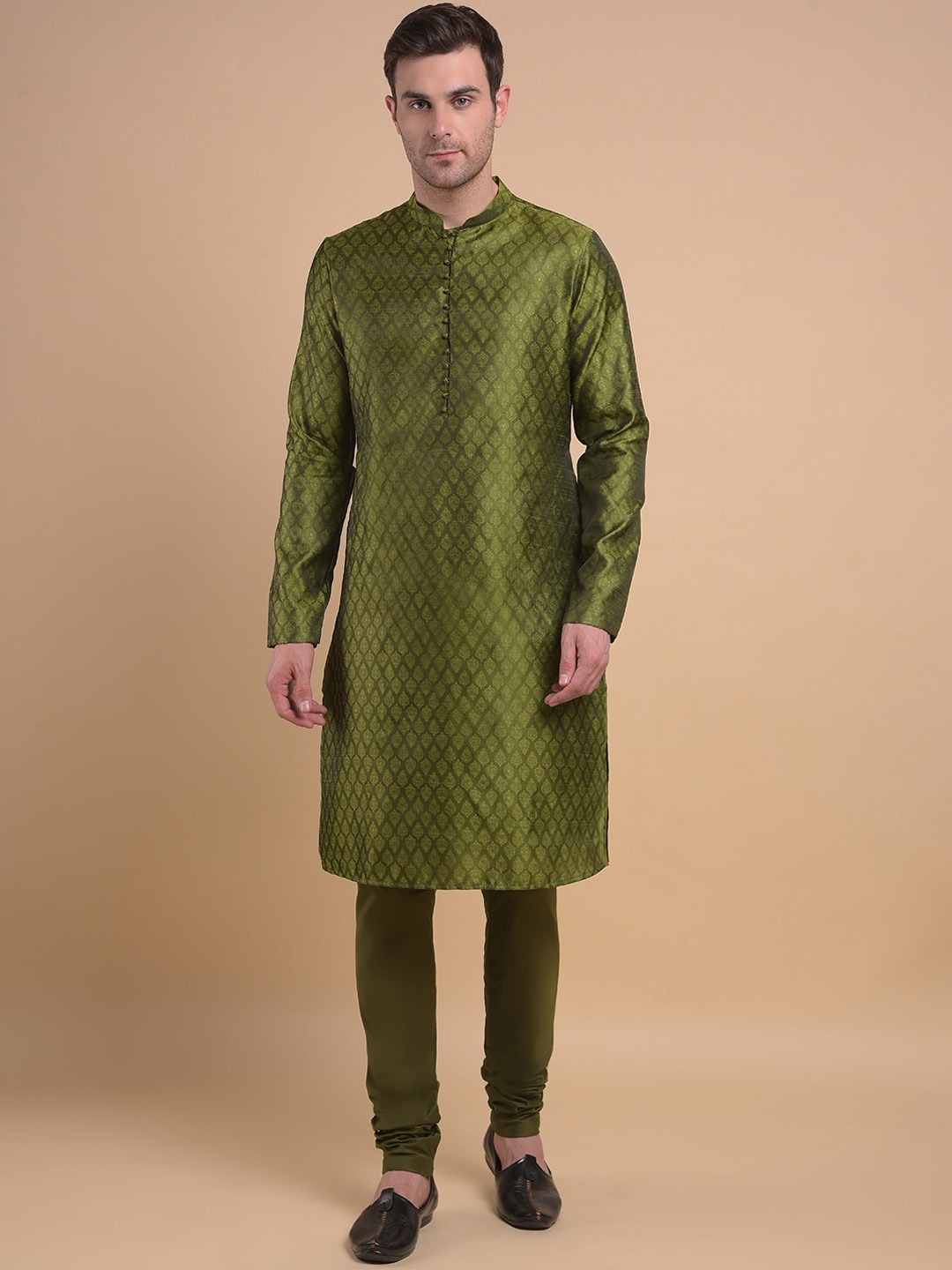 

Anouk Ethnic Motifs Woven Design Regular Kurta with Churidar, Olive