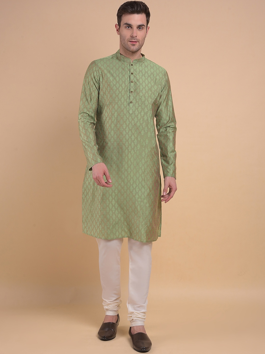 

Anouk Ethnic Motifs Woven Design Regular Kurta with Churidar, Olive