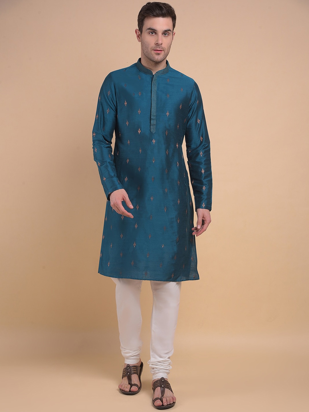 

Anouk Mandarin Collar Long Sleeves Kurta with Churidar, Blue