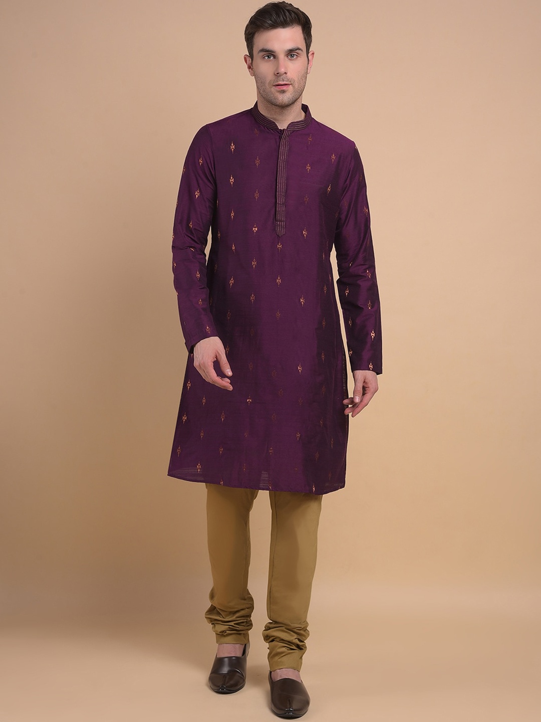 

Anouk Woven Design Mandarin Collar Long Sleeves Kurta with Churidar, Purple