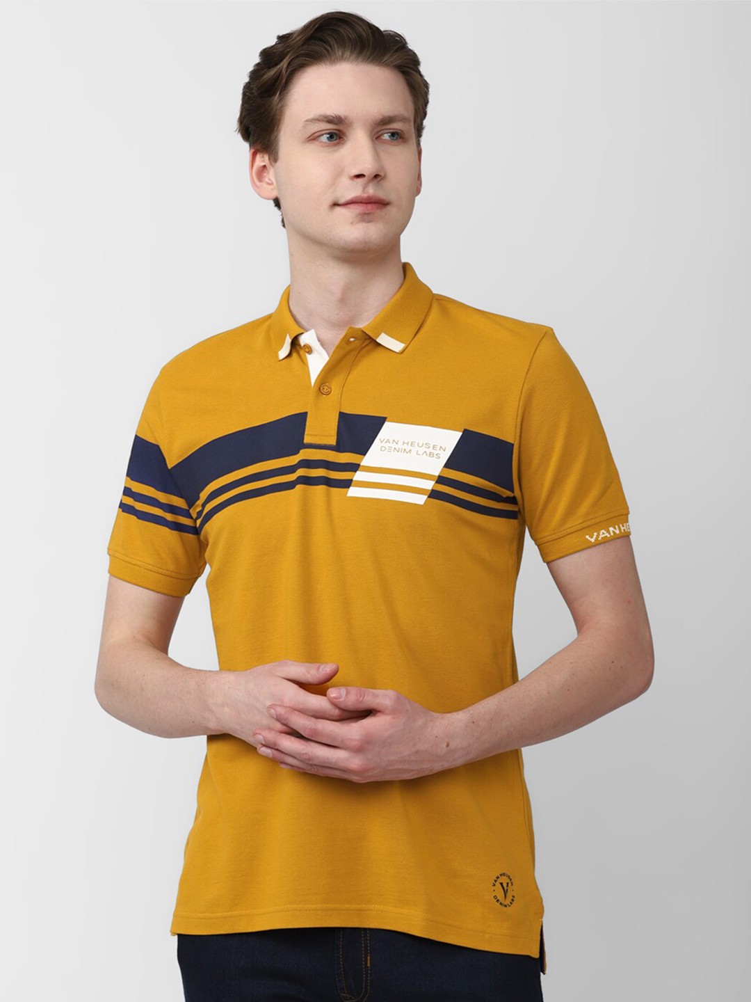 

VAN HEUSEN DENIM LABS Striped Polo Collar T-shirt, Yellow