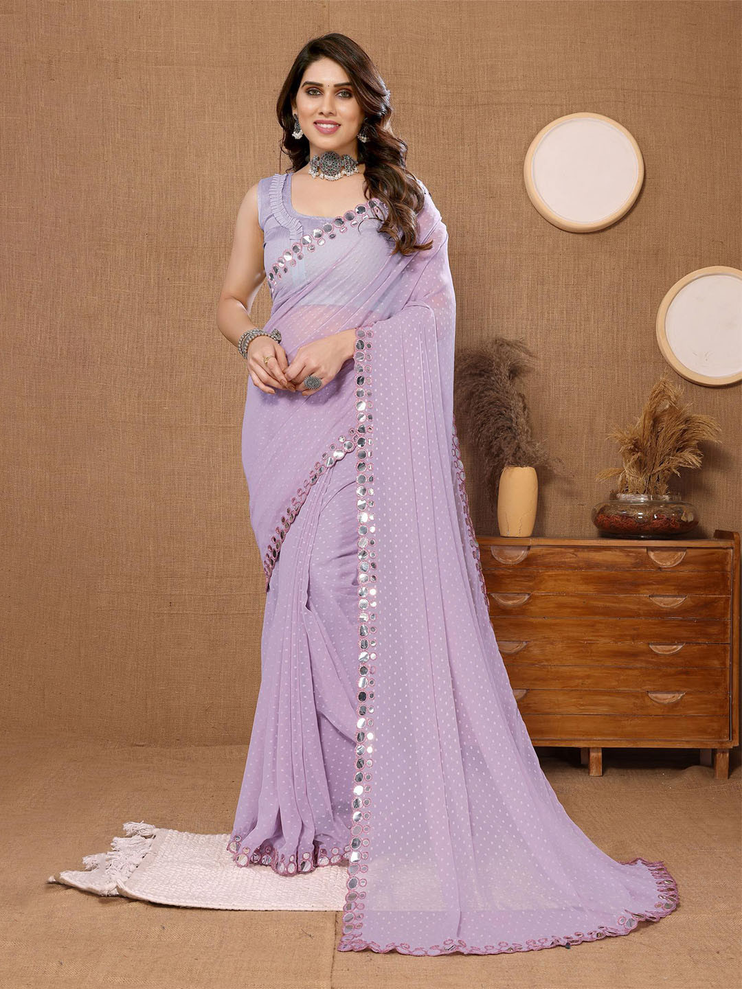

Reeta Fashion Woven Design Pure Georgette Banarasi Saree, Purple