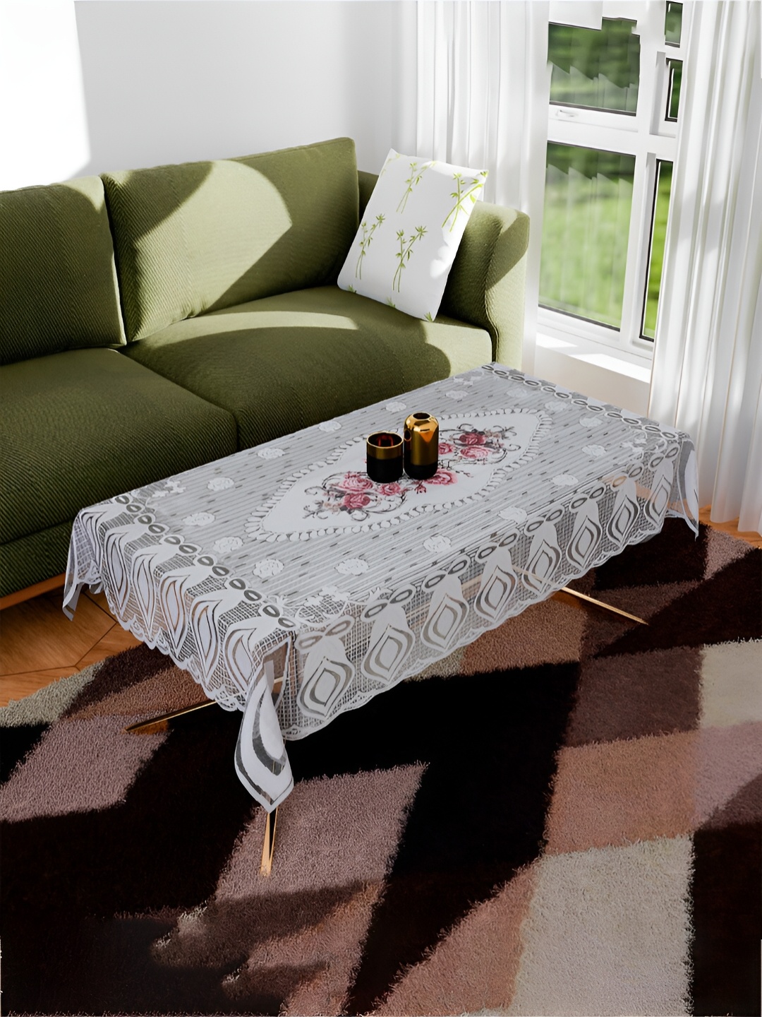 

Kuber Industries White Floral Cotton 4-Seater Table Cover