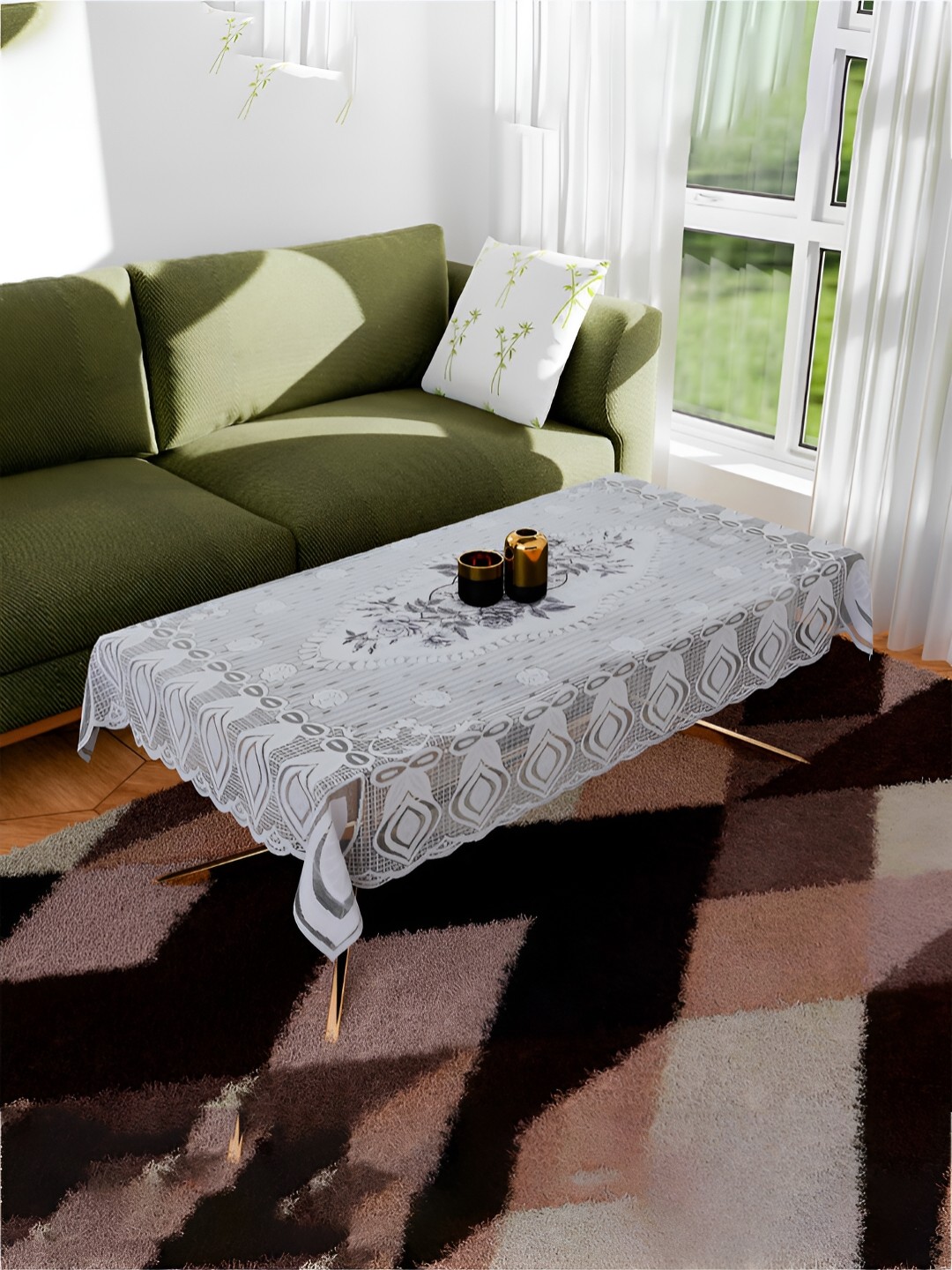 

Kuber Industries White Floral Cotton 4 Seater Table Cover