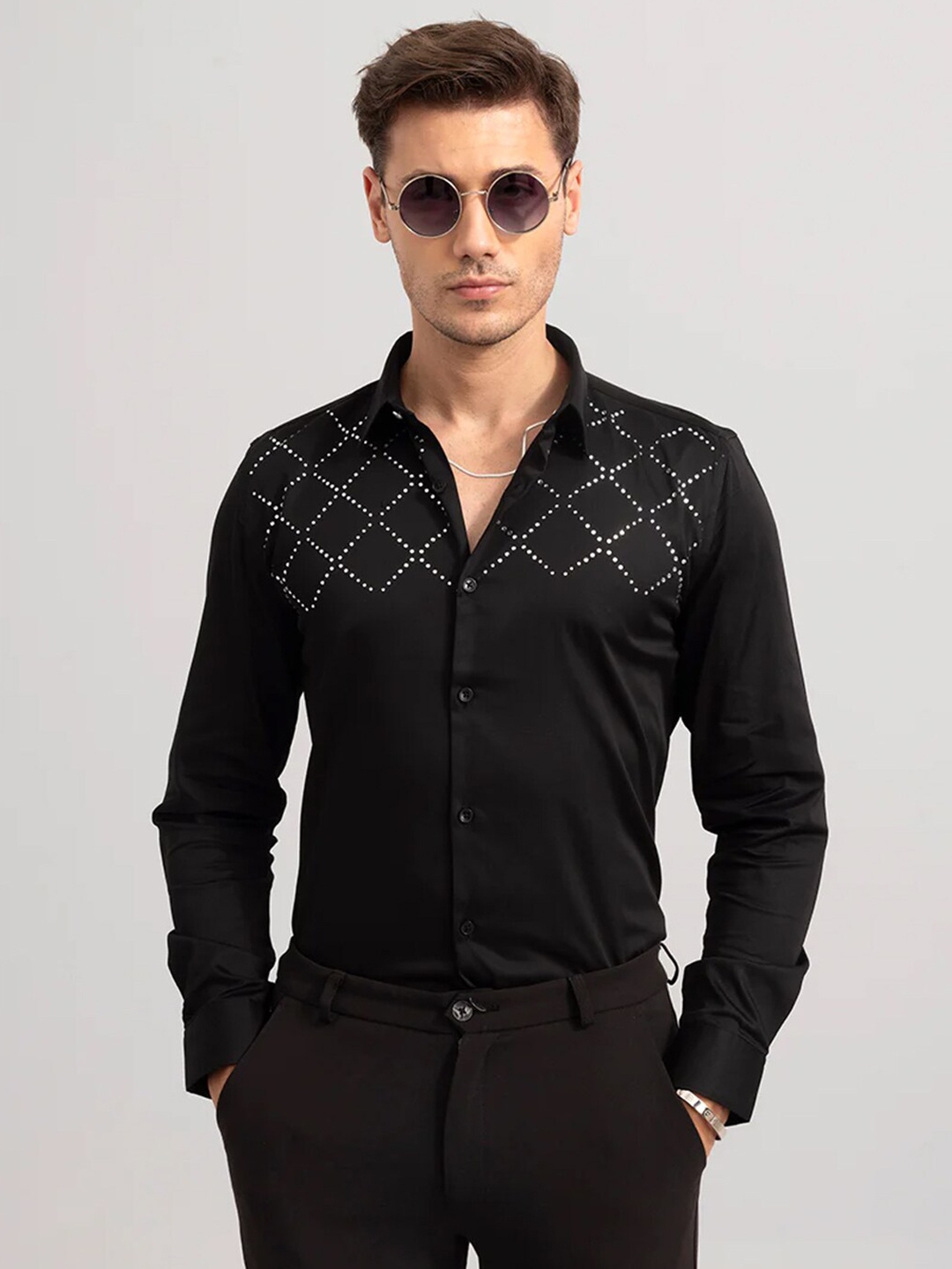 

Eyebogler Windowpane Checked Casual Shirt, Black