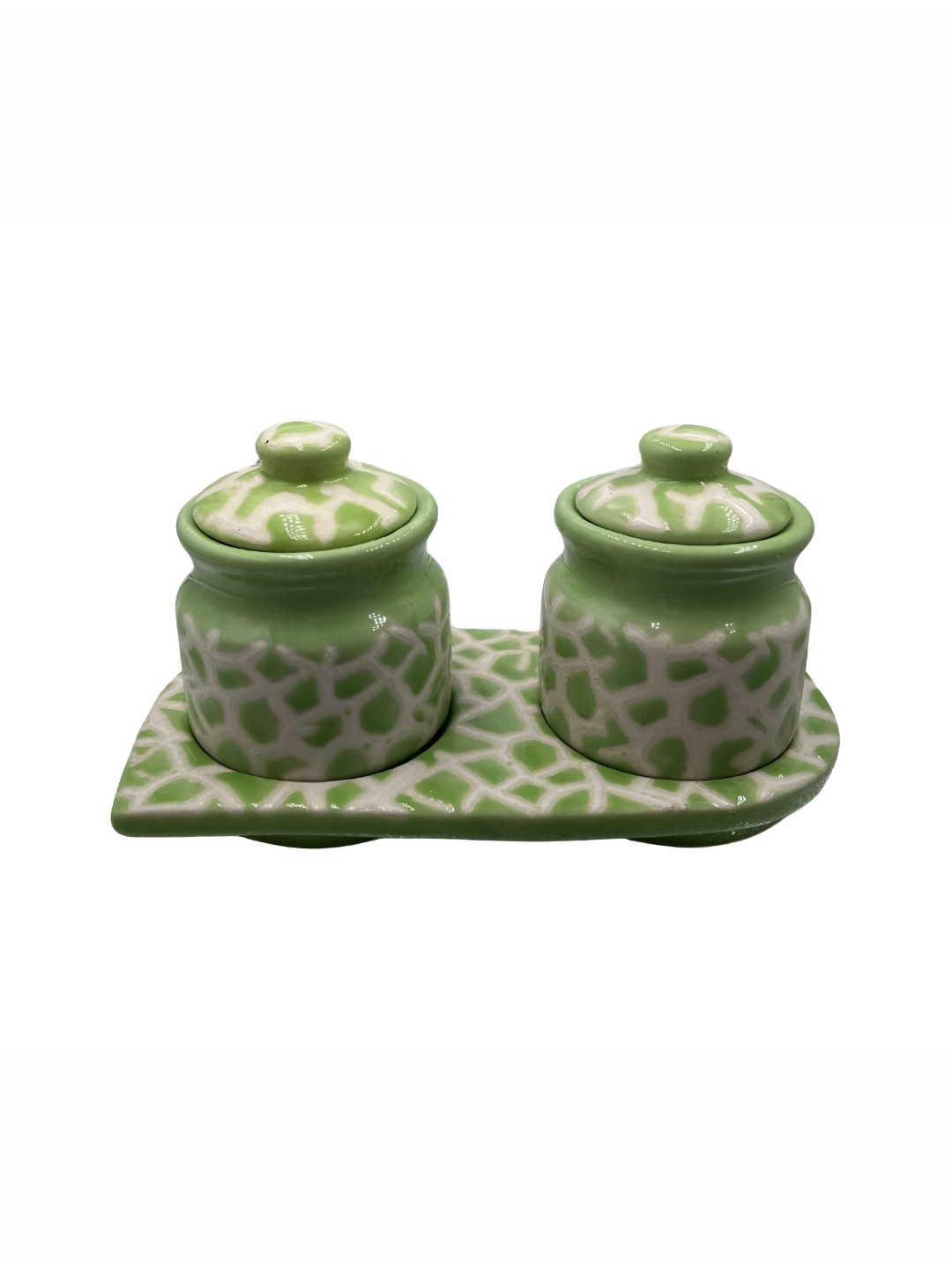 

INDIA MEETS INDIA Green 2 Pieces Hand-Painted Pickle Set Food Container