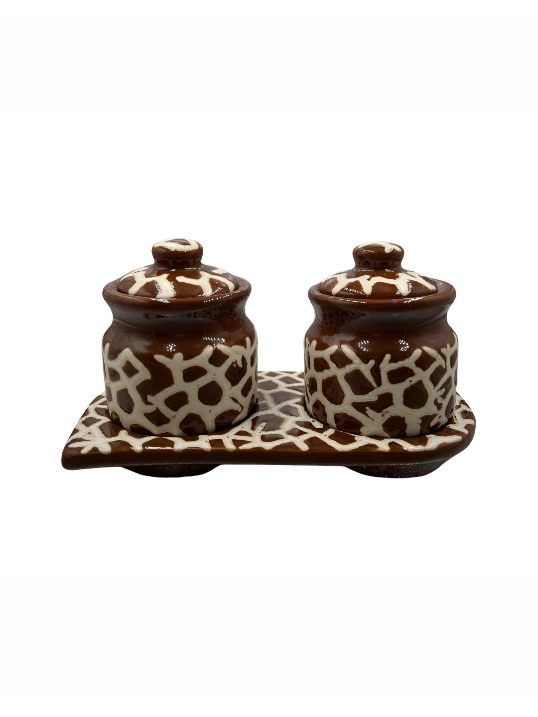 

INDIA MEETS INDIA Brown 2 Pieces Hand-Painted Pickle Set Food Container