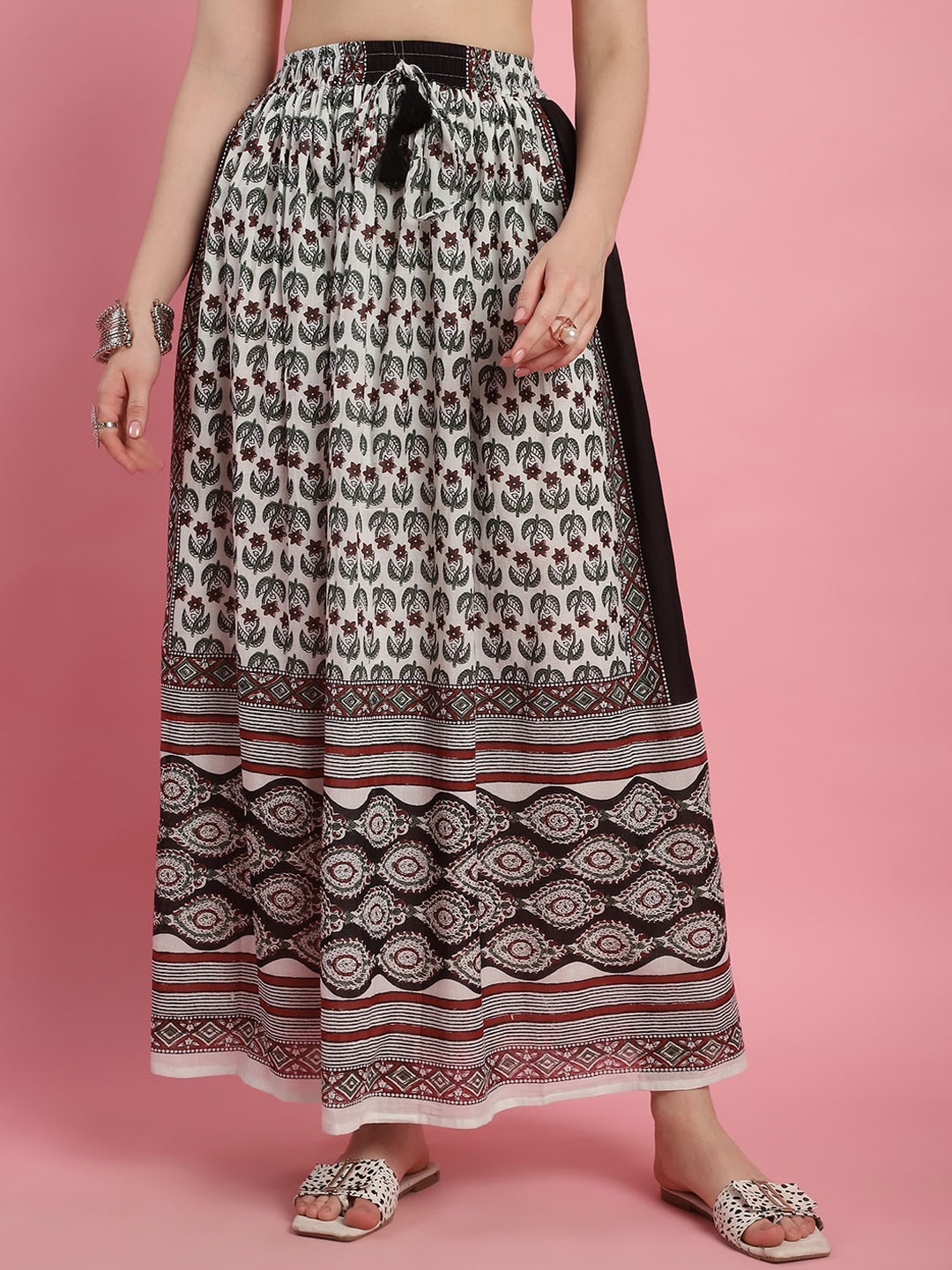 

Prakrti Floral Printed Flared Maxi Skirt, White